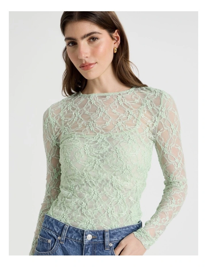 Layered Lace Long Sleeve Top in Mint image 2