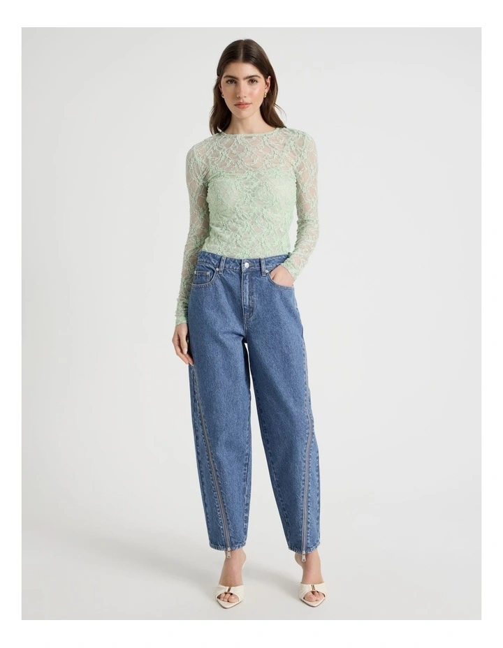 Layered Lace Long Sleeve Top in Mint image 3
