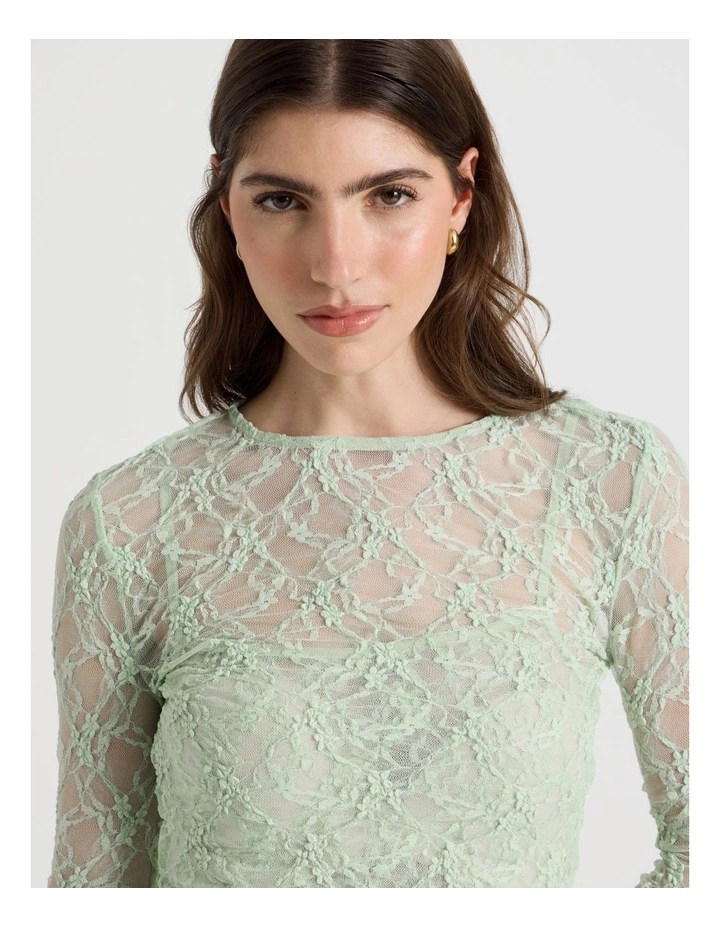 Layered Lace Long Sleeve Top in Mint image 4