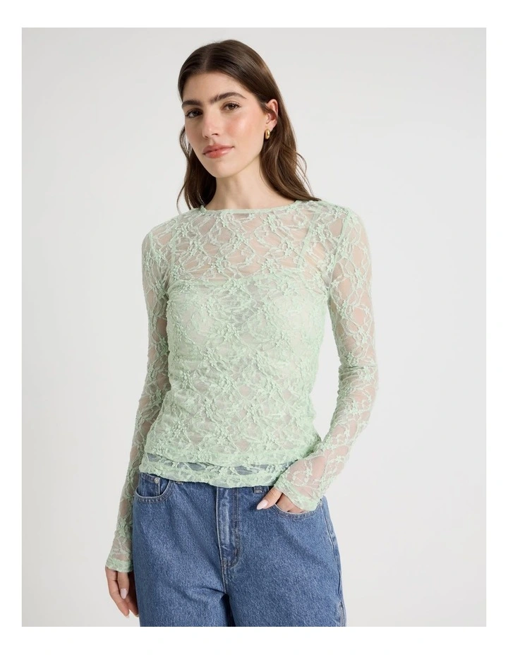 Layered Lace Long Sleeve Top in Mint image 5