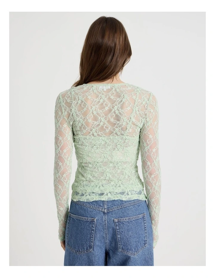 Layered Lace Long Sleeve Top in Mint image 6