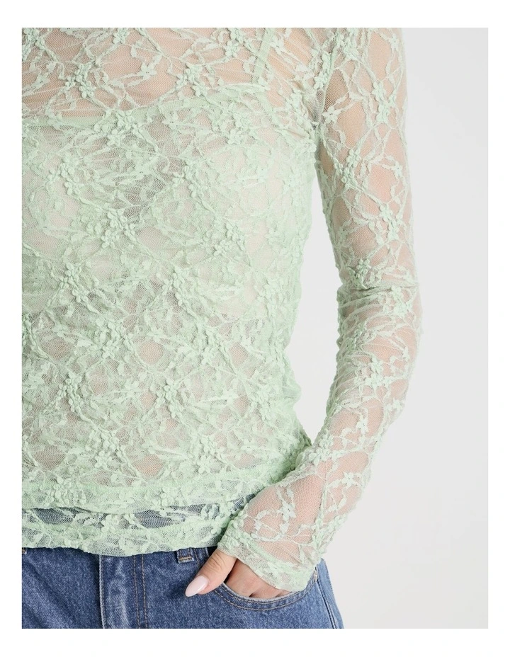 Layered Lace Long Sleeve Top in Mint image 7