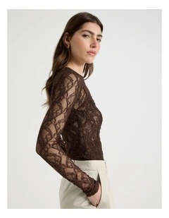 Layered Lace Long Sleeve Top in Brown