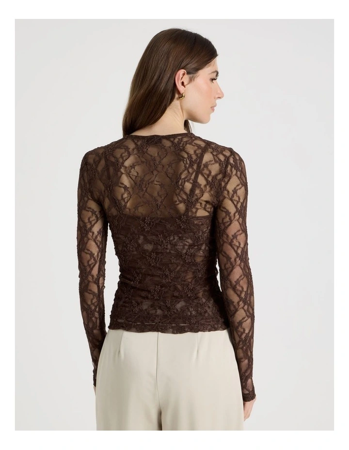 Layered Lace Long Sleeve Top in Brown image 6