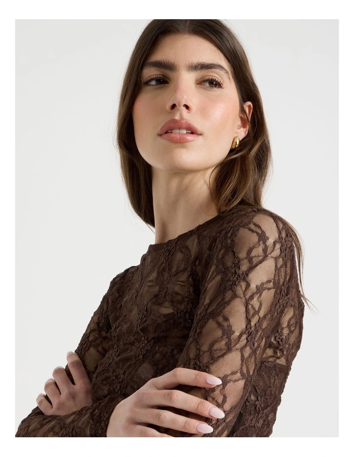 Layered Lace Long Sleeve Top in Brown image 7