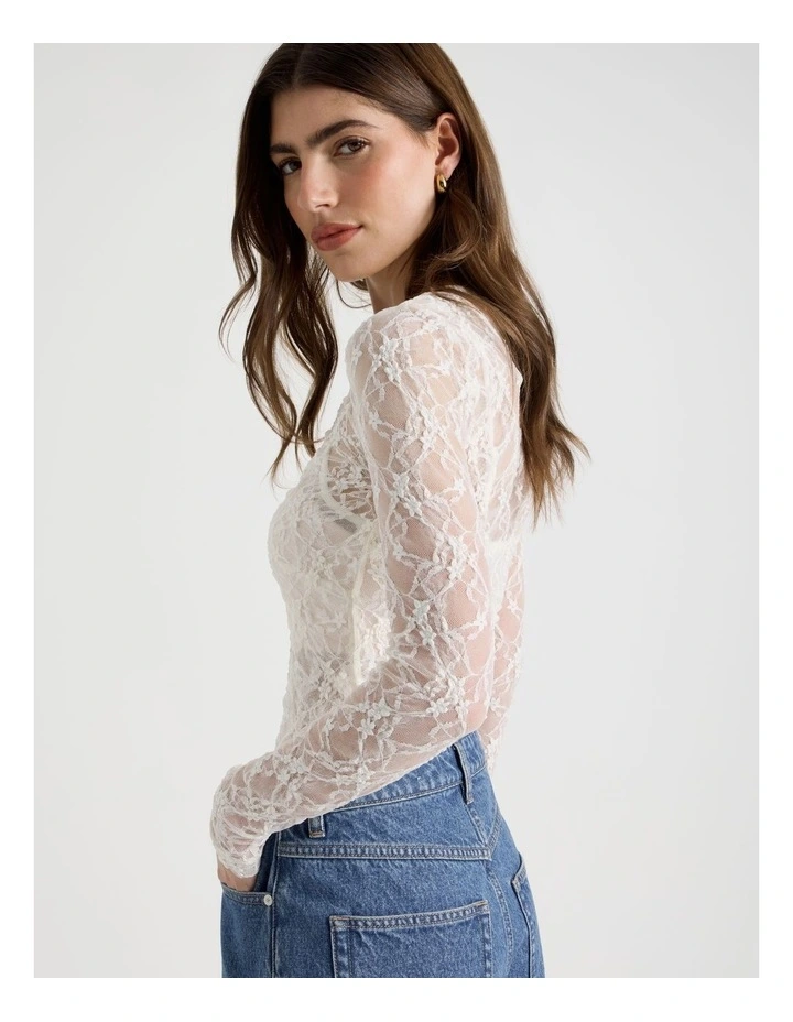 Layered Lace Long Sleeve Top in Ivory image 2