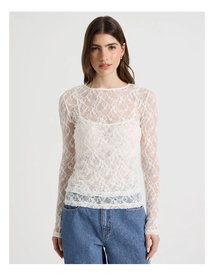 Layered Lace Long Sleeve Top in Ivory image 5