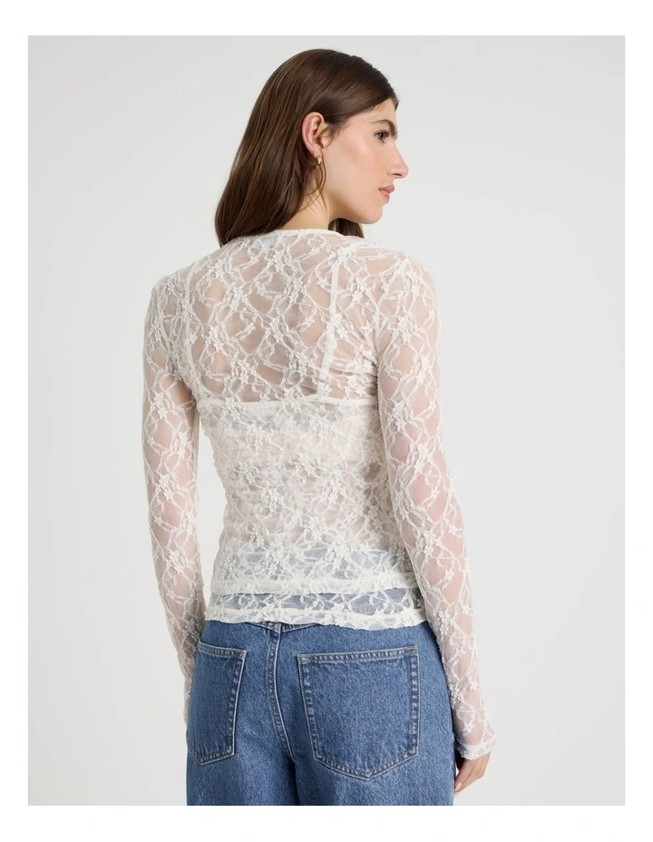Layered Lace Long Sleeve Top in Ivory image 6