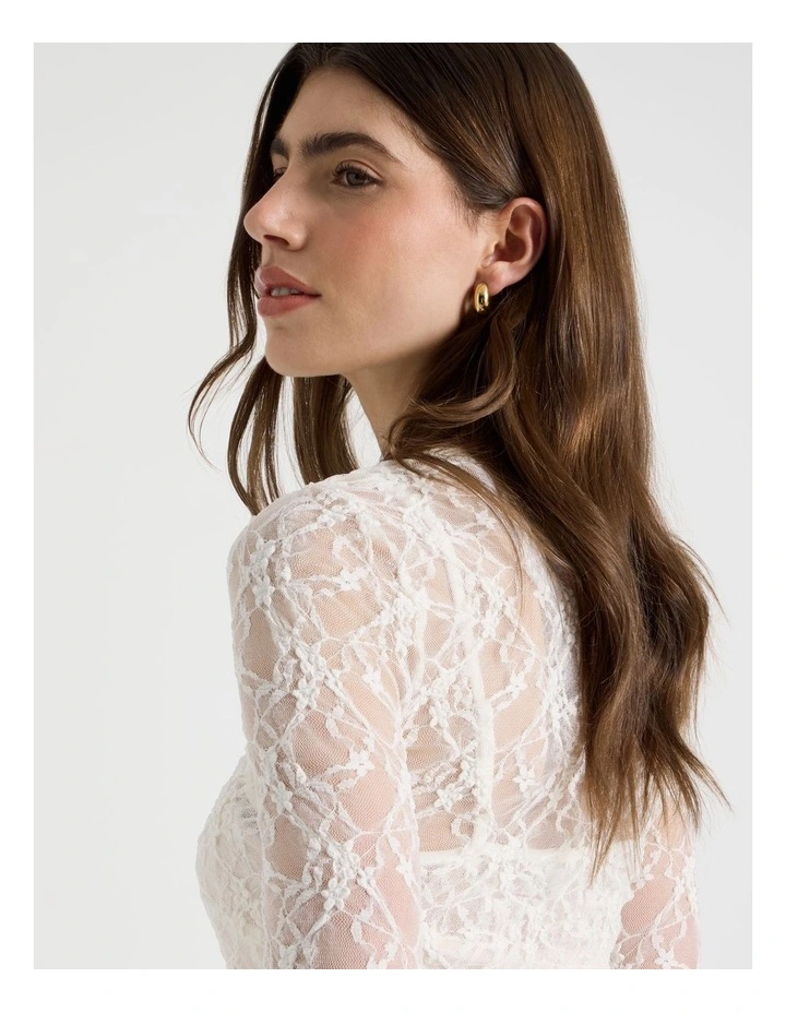 Layered Lace Long Sleeve Top in Ivory image 7