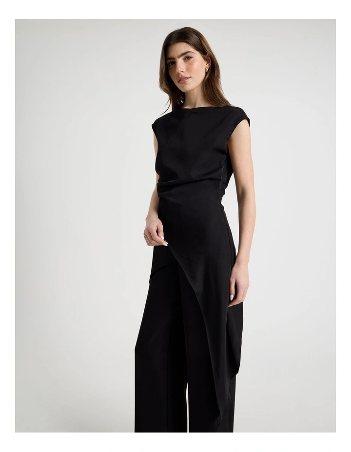 Asymmetric Draped Top in Black image 2