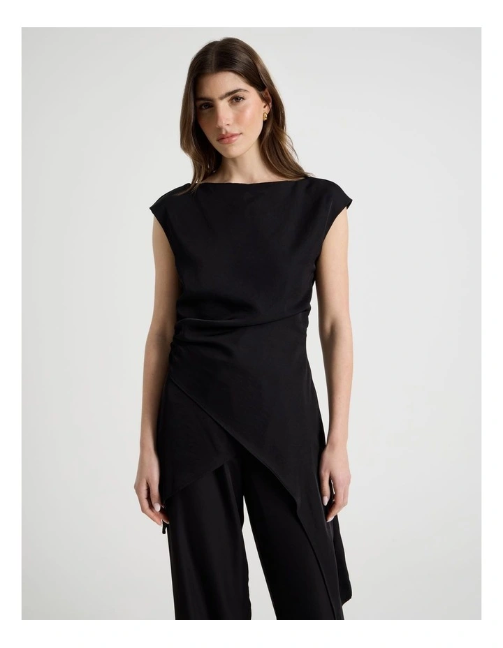 Asymmetric Draped Top in Black image 7