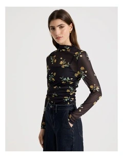Mesh Long Sleeve Top in Black
