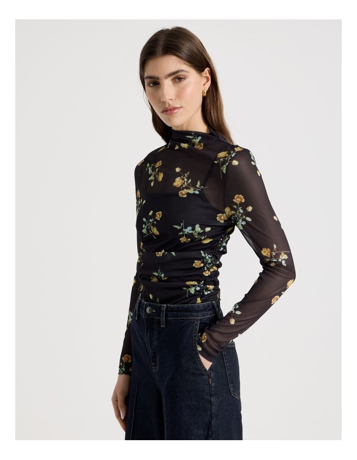 Mesh Long Sleeve Top in Black