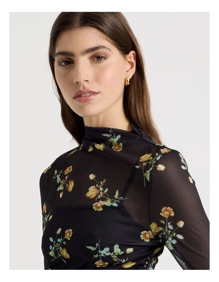 Mesh Long Sleeve Top in Black image 3