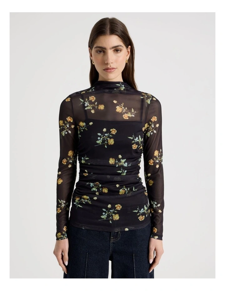 Mesh Long Sleeve Top in Black image 5