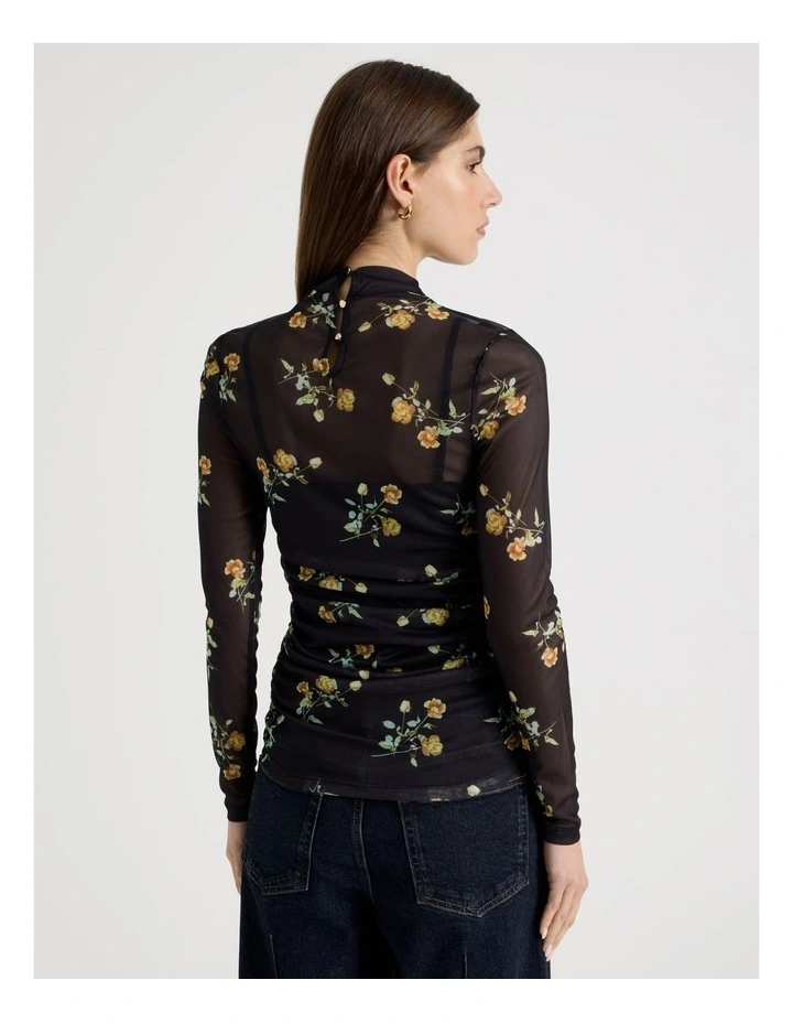 Mesh Long Sleeve Top in Black image 6