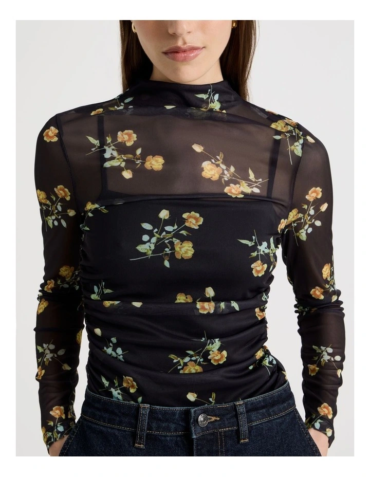 Mesh Long Sleeve Top in Black image 7