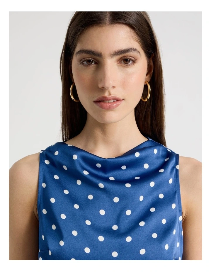 Satin High Neck Asymmetrical Top in Blue Spot Print image 2