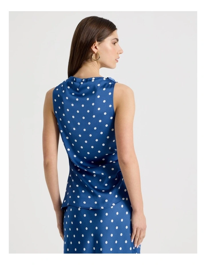 Satin High Neck Asymmetrical Top in Blue Spot Print image 4