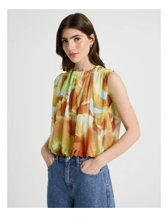 Mesh Bubble Hem Top in Yellow