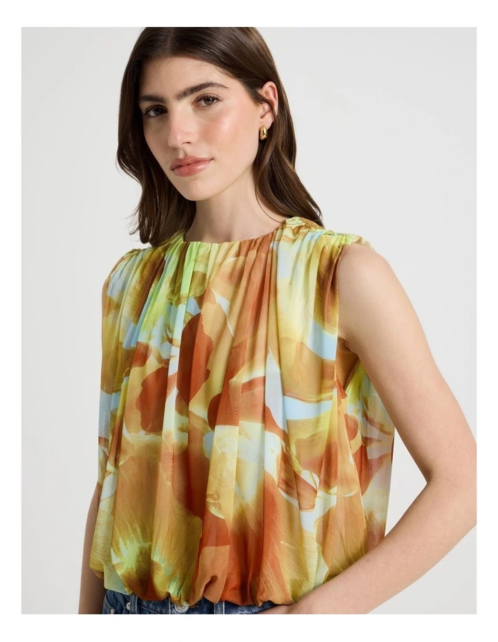Mesh Bubble Hem Top in Yellow image 2