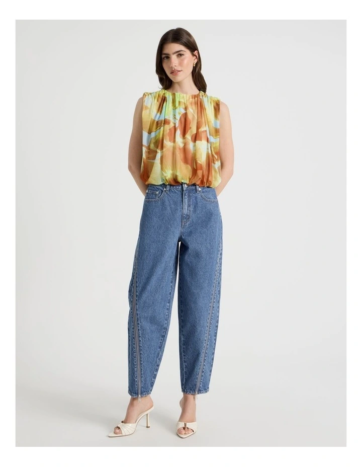 Mesh Bubble Hem Top in Yellow image 3