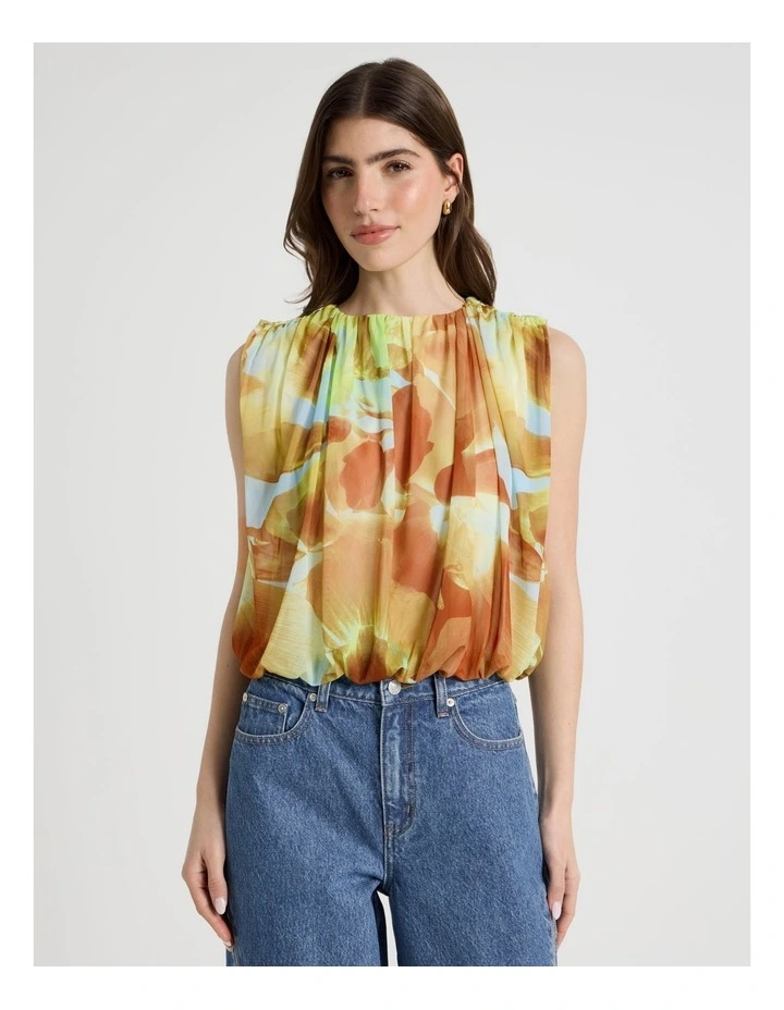 Mesh Bubble Hem Top in Yellow image 4