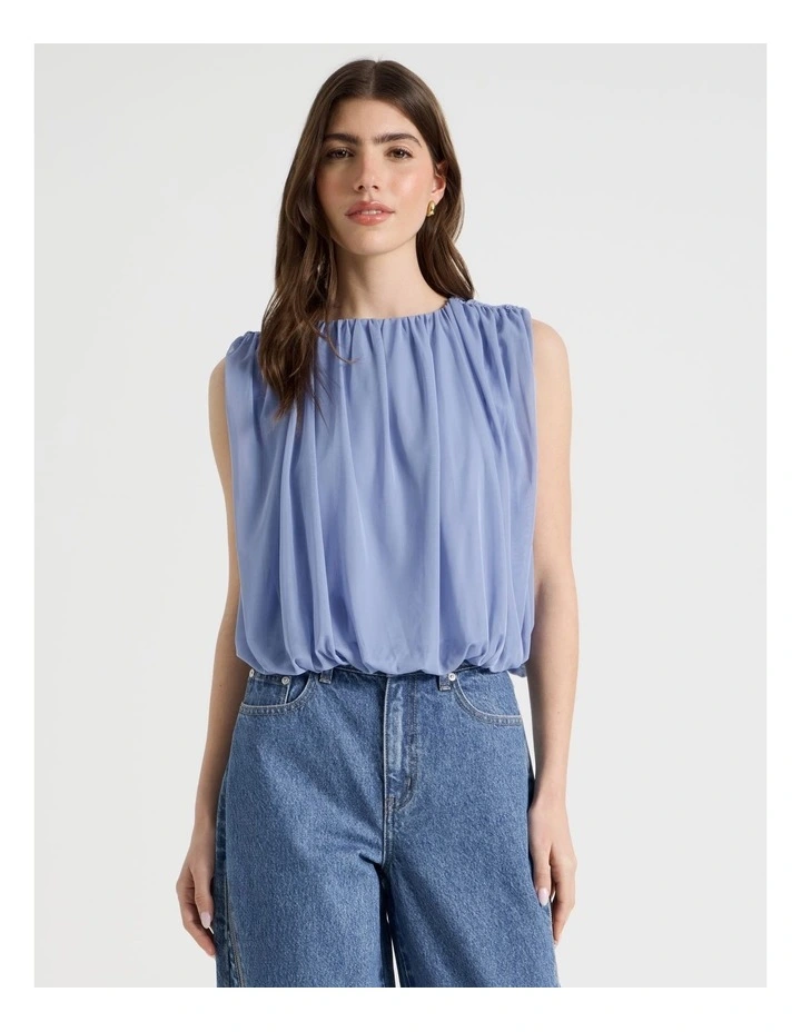 Mesh Bubble Hem Top in Cornflower image 2
