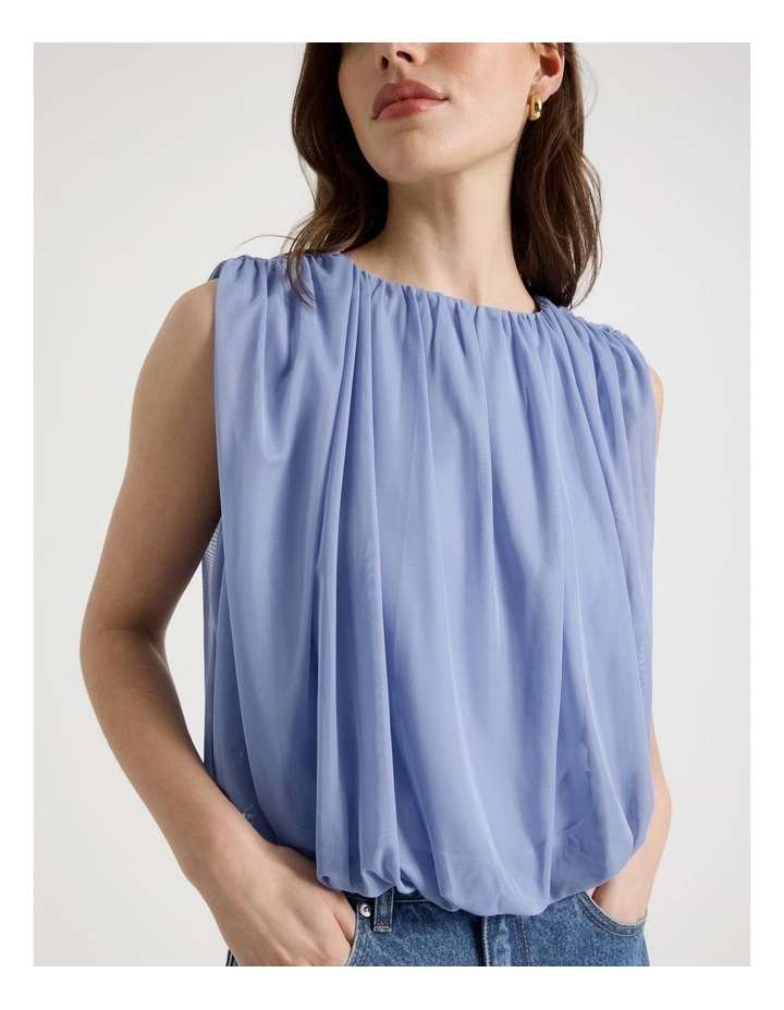 Mesh Bubble Hem Top in Cornflower image 3