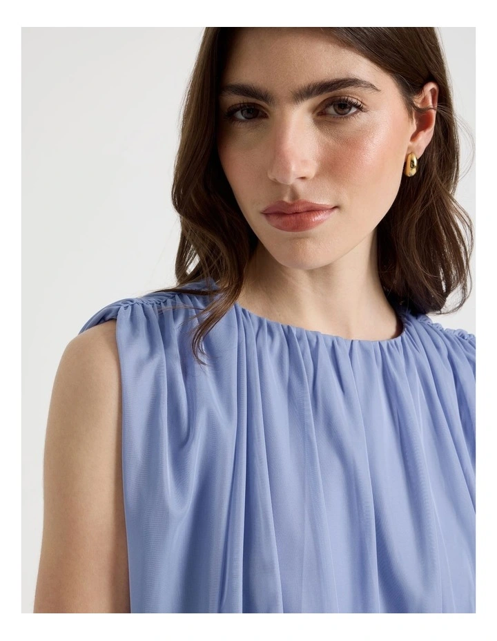 Mesh Bubble Hem Top in Cornflower image 4