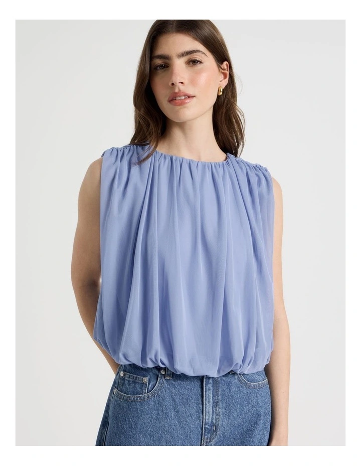 Mesh Bubble Hem Top in Cornflower image 7