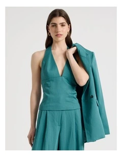 Linen Blend Vest in Teal