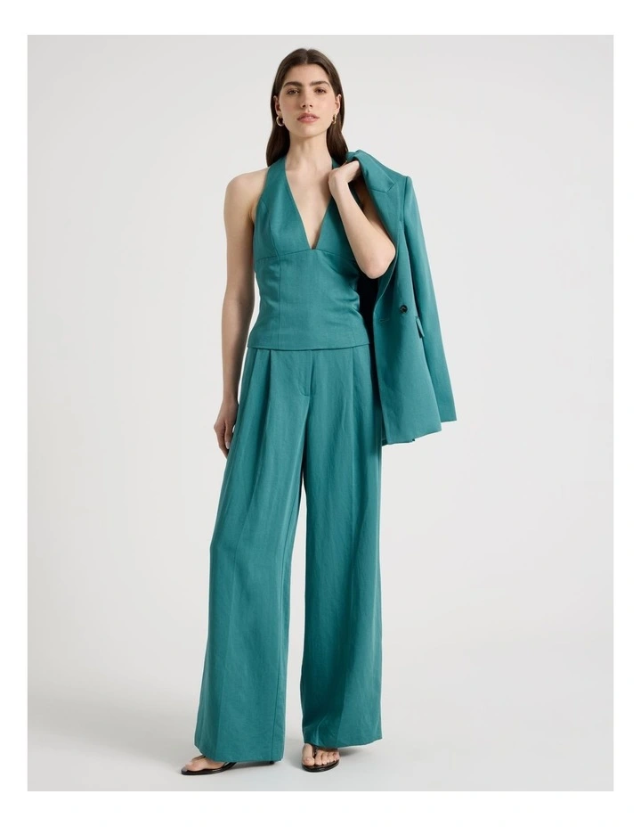 Linen Blend Vest in Teal image 2