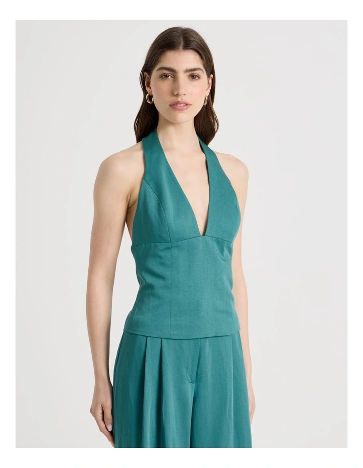 Linen Blend Vest in Teal image 3