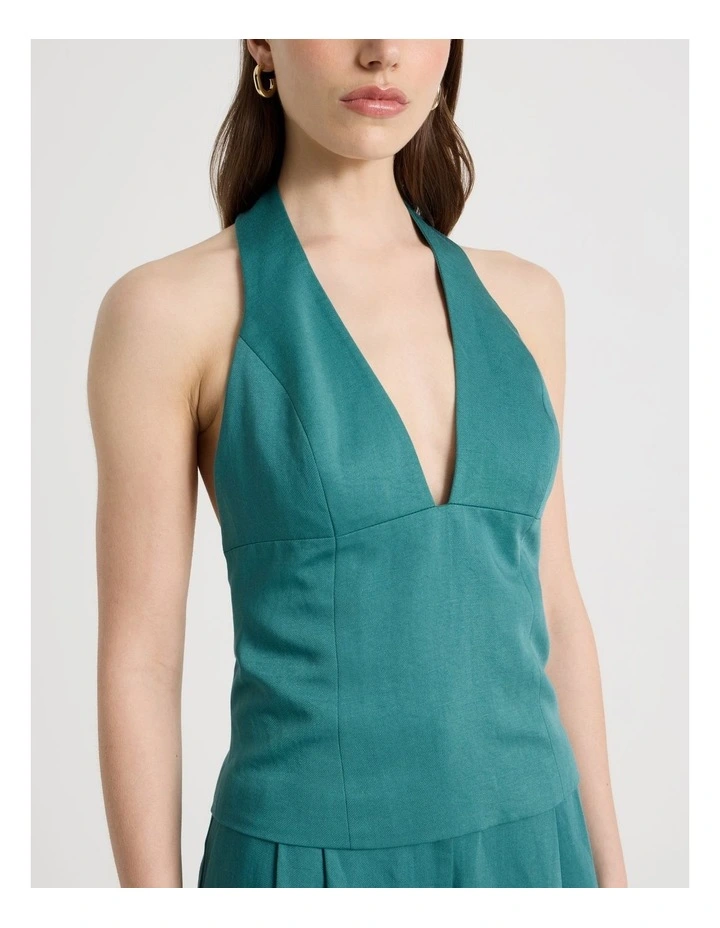 Linen Blend Vest in Teal image 4
