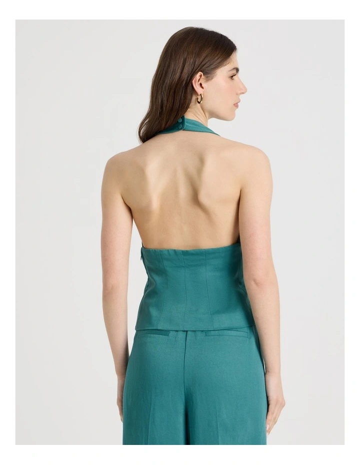 Linen Blend Vest in Teal image 5