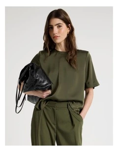 Satin Cropped Tee in Khaki