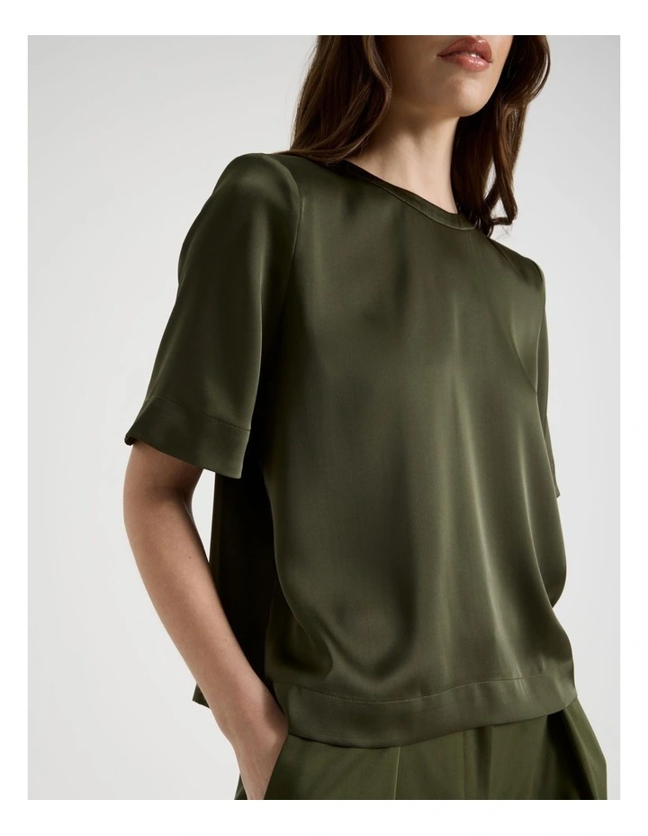 Satin Cropped Tee in Khaki image 2