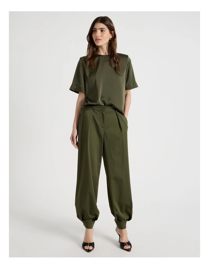 Satin Cropped Tee in Khaki image 3