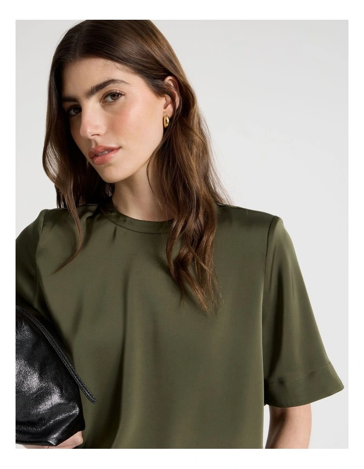 Satin Cropped Tee in Khaki image 4