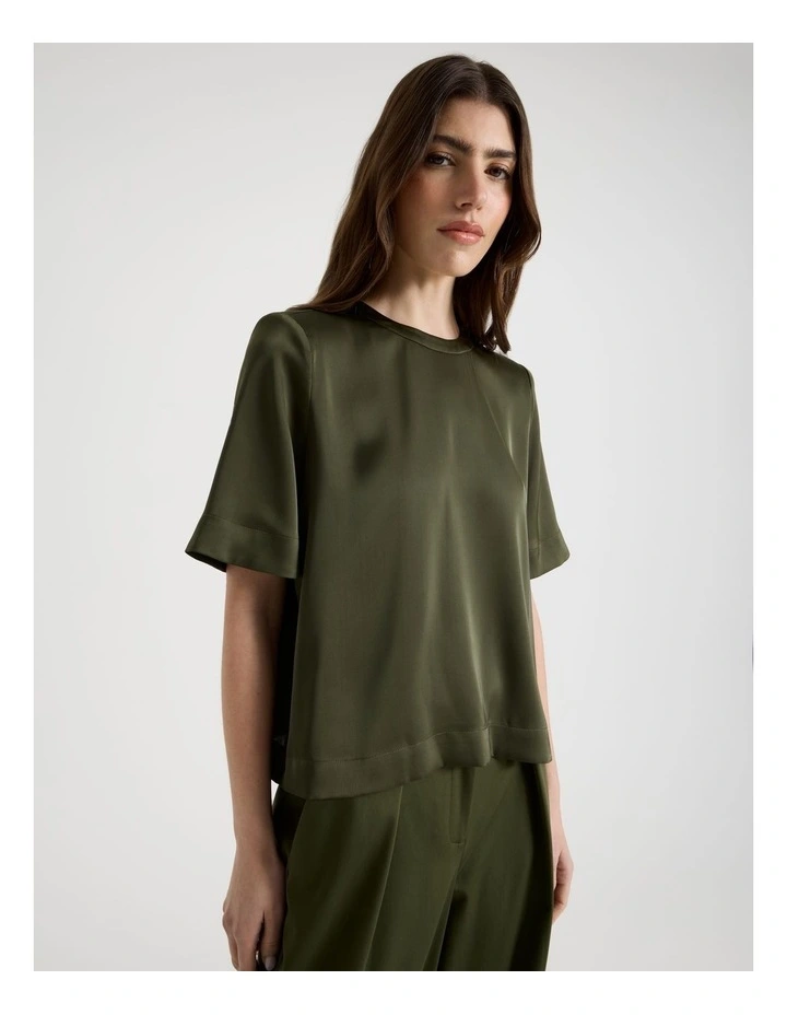 Satin Cropped Tee in Khaki image 5