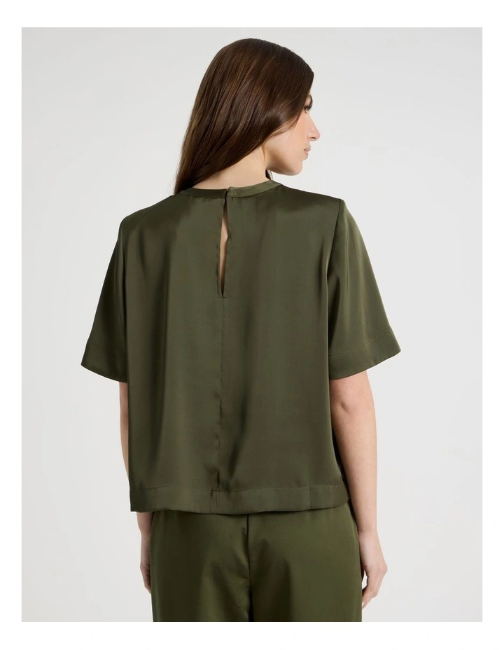 Satin Cropped Tee in Khaki image 6