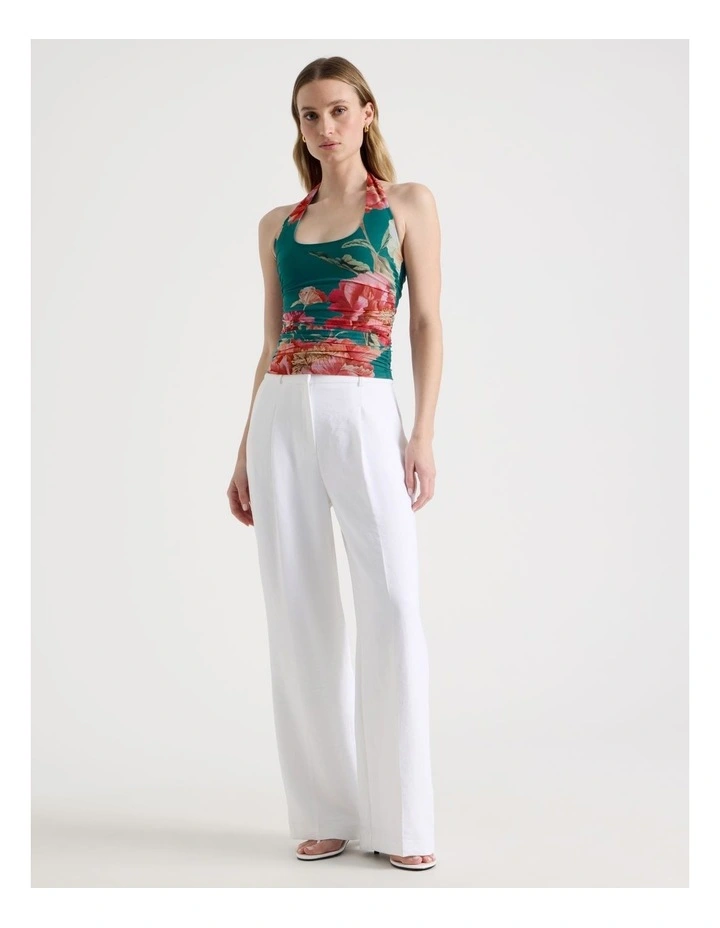 Mesh Halter Top in Teal Botanical Print image 2