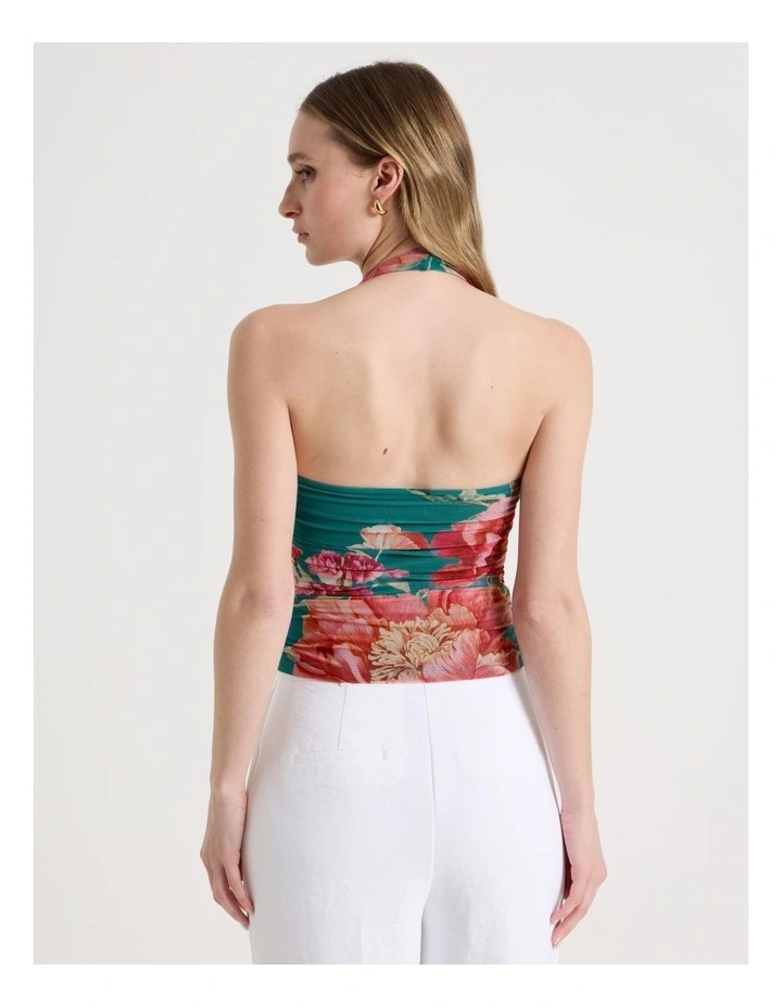 Mesh Halter Top in Teal Botanical Print image 6