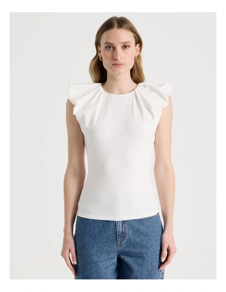 Extended Puff Shoulder Top in Ivory image 5