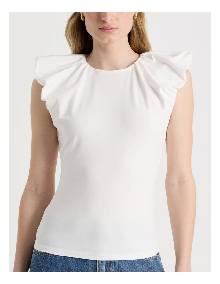 Extended Puff Shoulder Top in Ivory image 7
