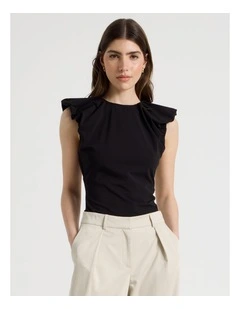 Extended Puff Shoulder Top in Black