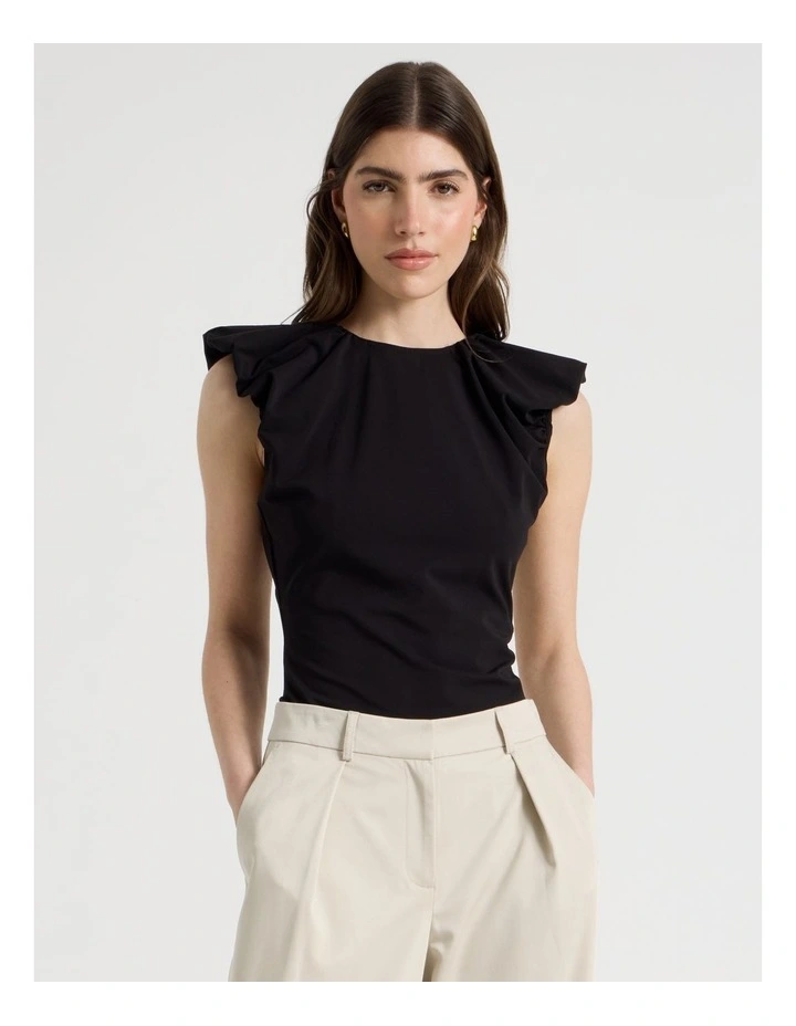 Extended Puff Shoulder Top in Black image 1
