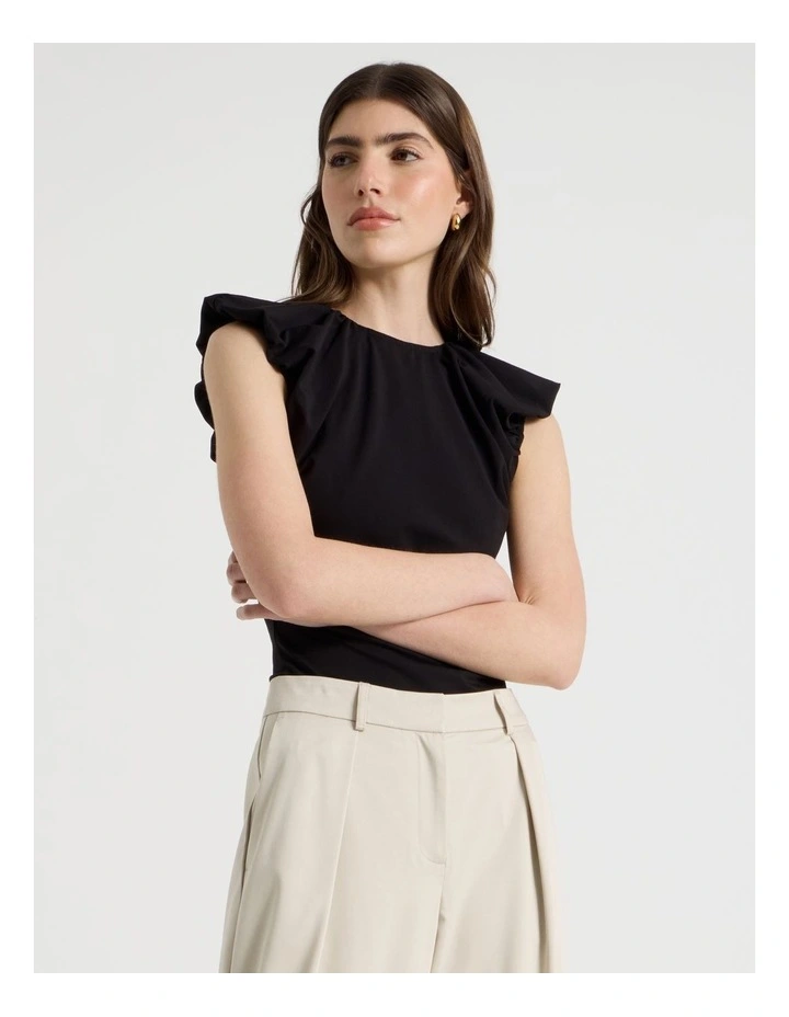 Extended Puff Shoulder Top in Black image 3