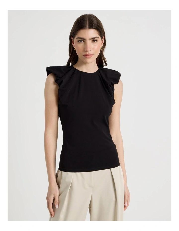 Extended Puff Shoulder Top in Black image 5